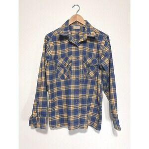 Vintage LL Bean Shirt Women 18 Flannel Timberline Freeport Main Blue‎ Button Up